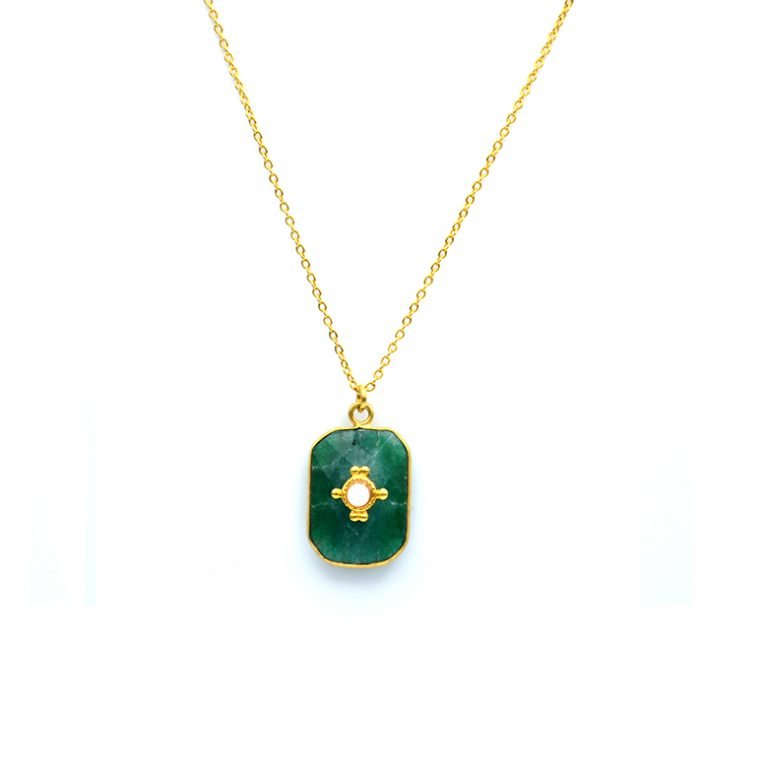 Pendentif émeraude Véritable Ronde 4mm Sertie En Or Massif 18K - Or 750/000 - Neuf Avec étiquettes - Marque Dolly-Bijoux