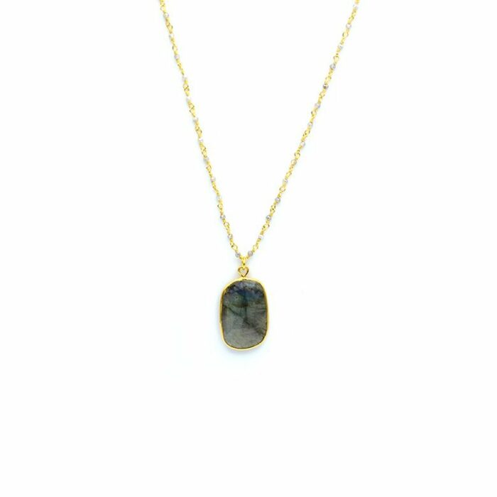 Sautoir labradorite avec pendentif en pierre sertie