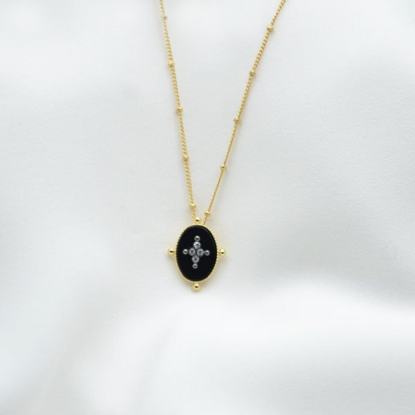 collier kate onyx brillant plaque or pepite bijoux
