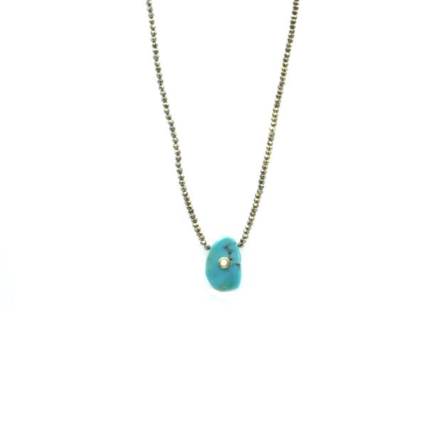 collier pendentif, collier pendentif turquoise, collier perles, collier pyrite, lesly, Nacre, pierre pyrite, pierre turquoise, pyrite, turquoise