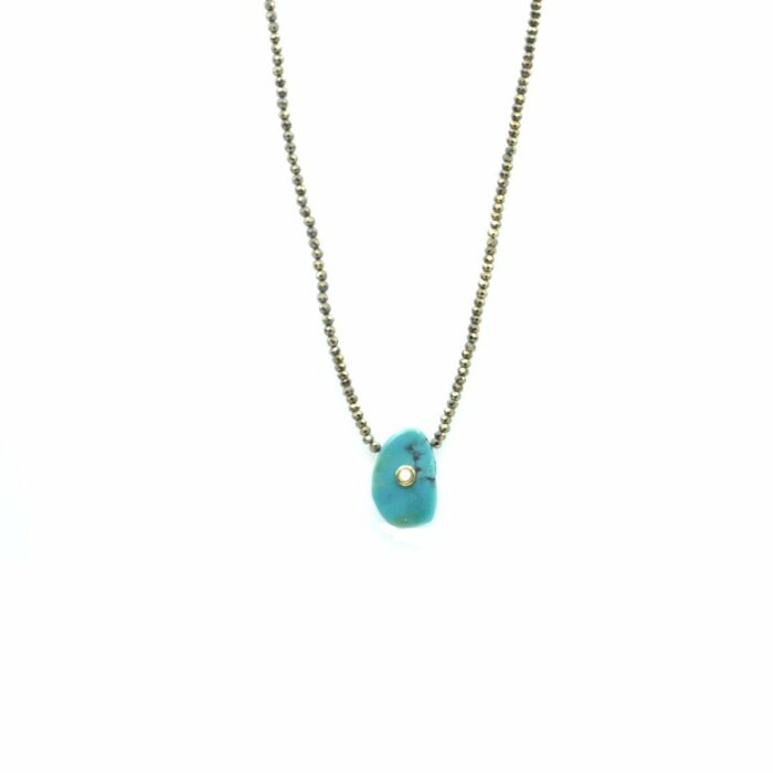 Collier pyrite et son pendentif Turquoise