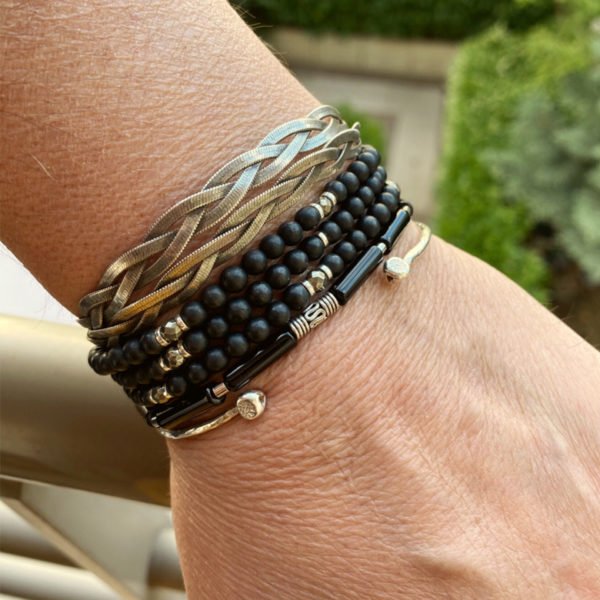 zen,bracelet,agate noire,argent,