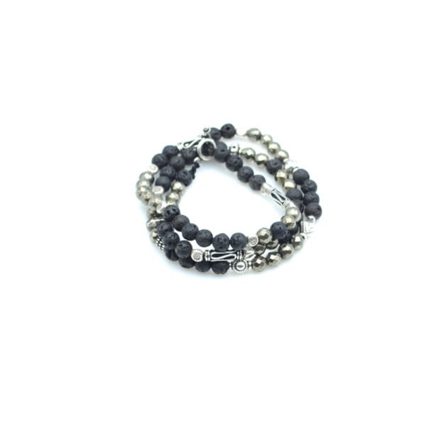 Bracelet triple tours, bracelet triples tours homme, bracelet pierre de lave, bracelet pierre de pyrite, bracelet en perle argent homme, créateur de bijoux fantaisie paris, bijoux fantaisie paris