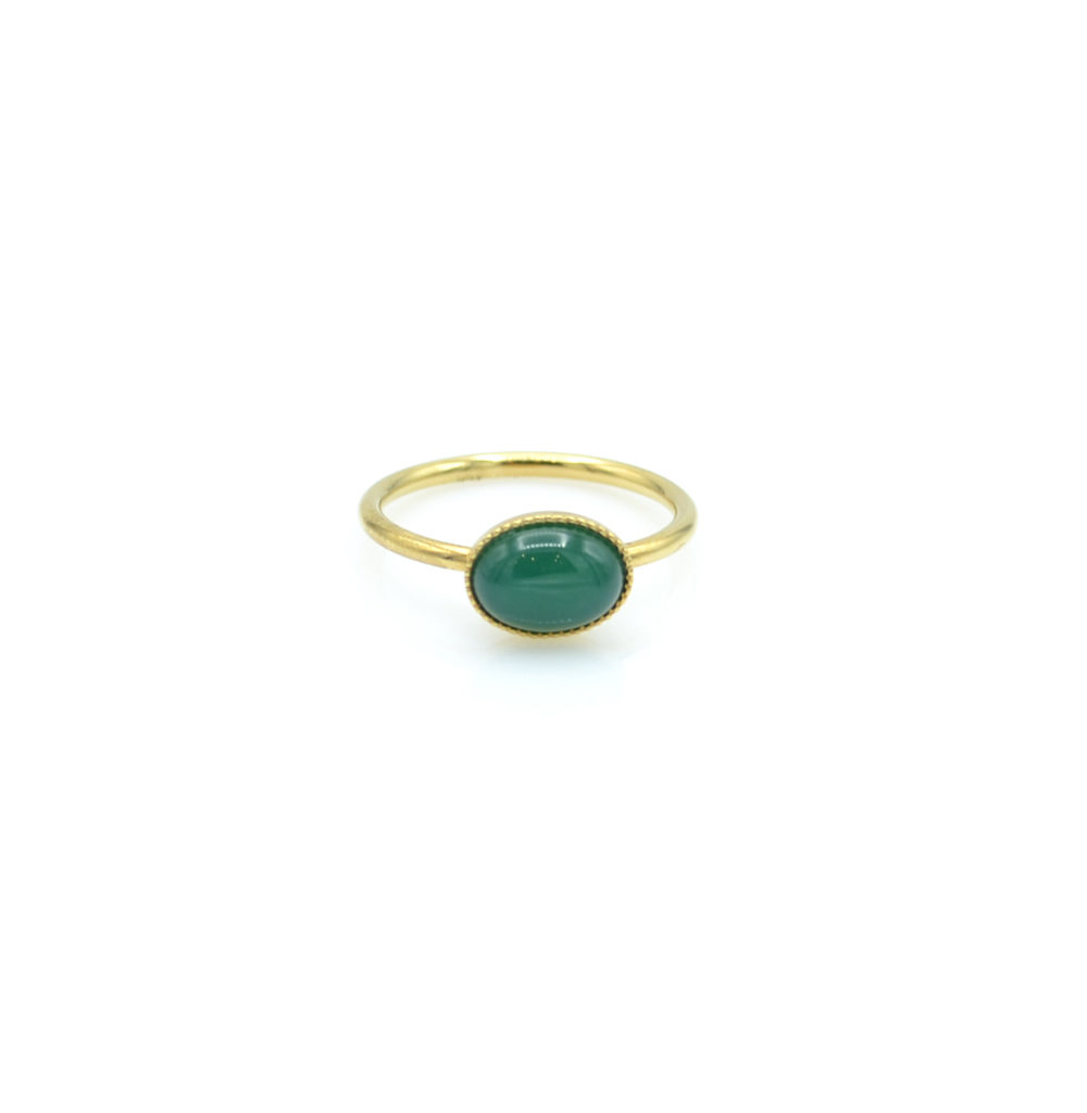 bague lea 6x8 ovale plaqué or agate verte