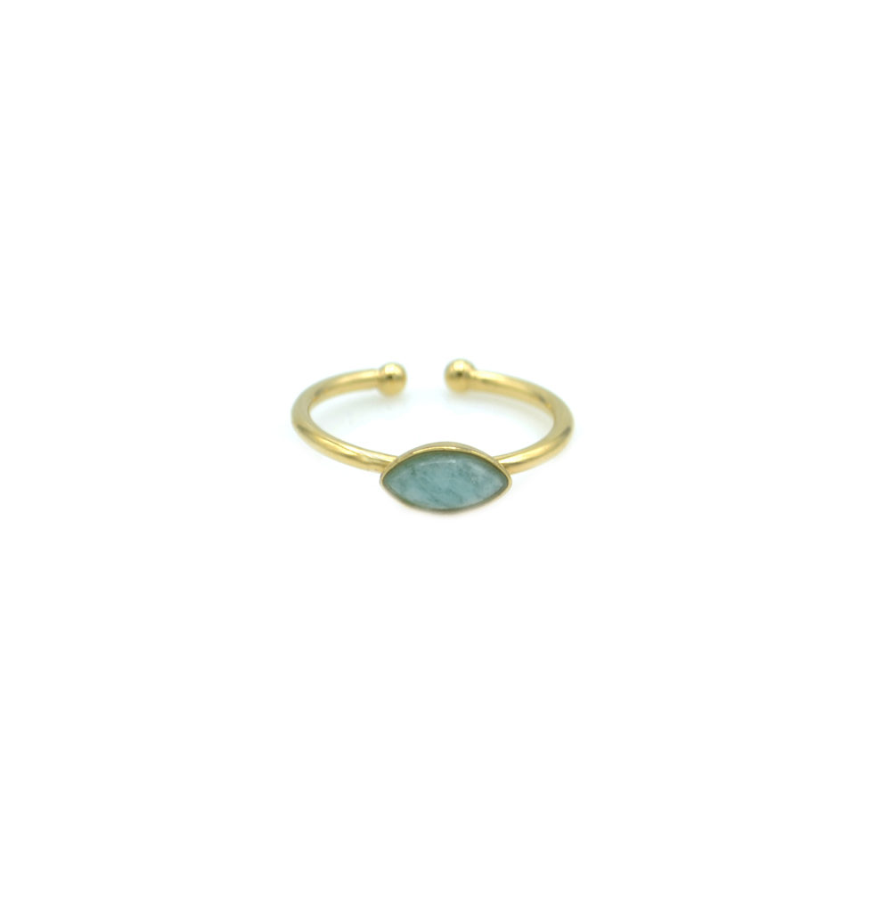 bague marquise ajustable plaqué or amazonit