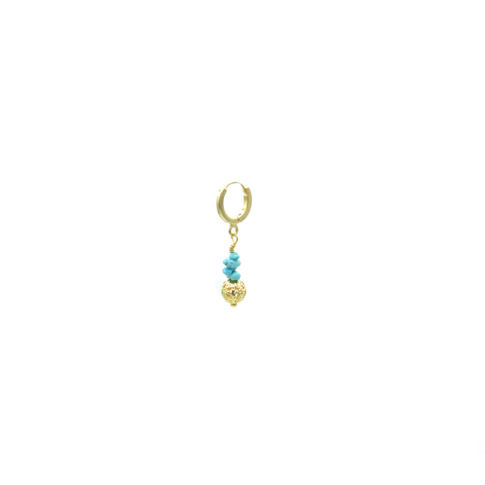 Mini créole pendentif boule dentelée ornée de turquoises