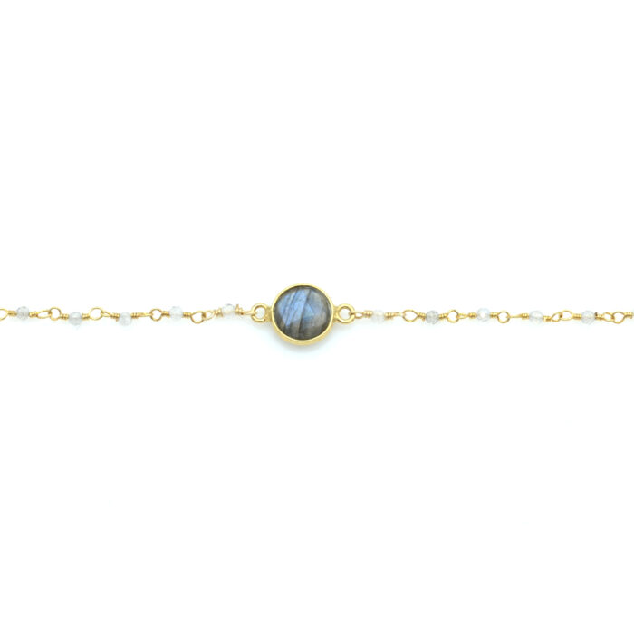 Bracelet pierre ronde et chaîne perlée