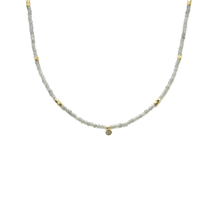 Collier en perles de Labradorite et éclats de diamant