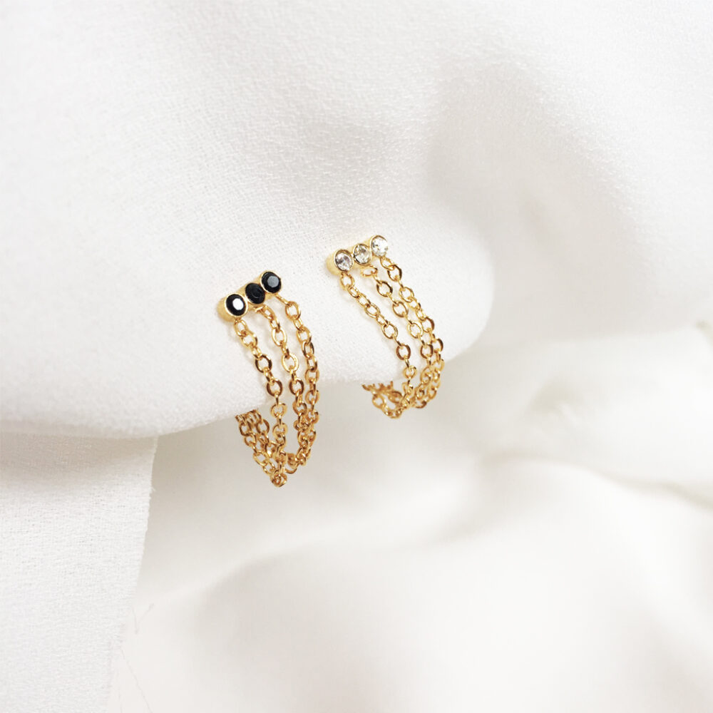 Boucles d'oreilles 3 chaînes et cristaux