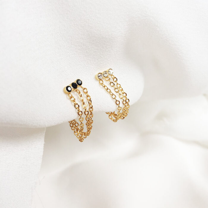 Boucles d’oreilles 3 chaînes et cristaux