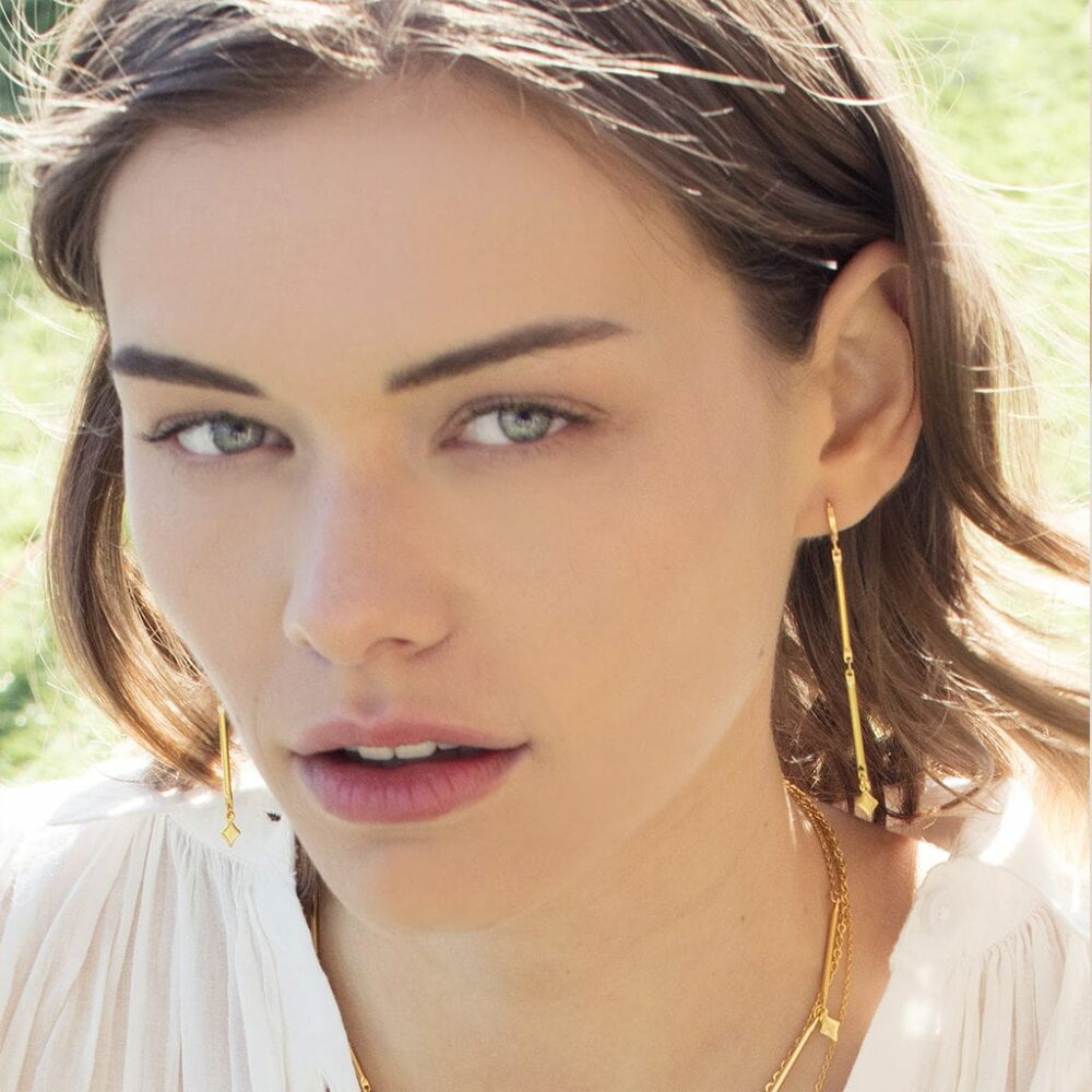 Boucles d'oreilles tiges et losange – Image 2