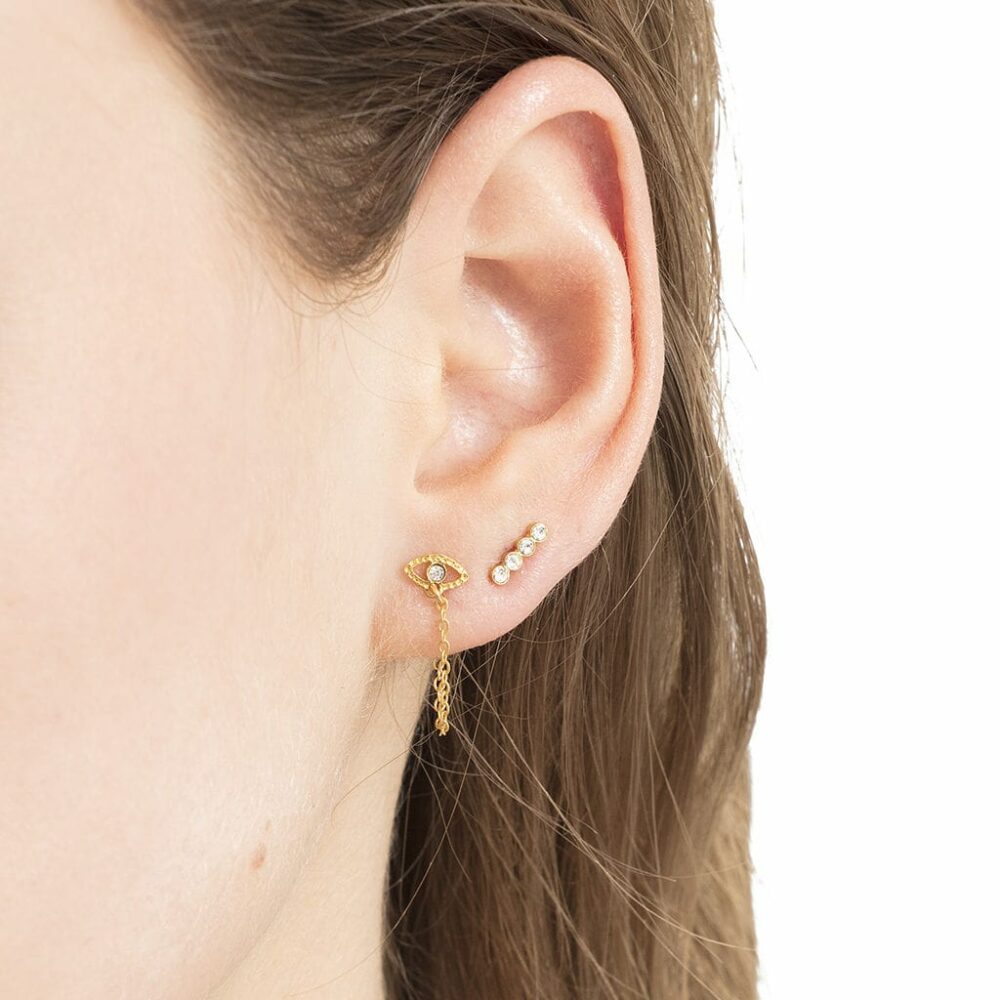 Boucles d'oreilles œil ornée d'une pierre – Image 2