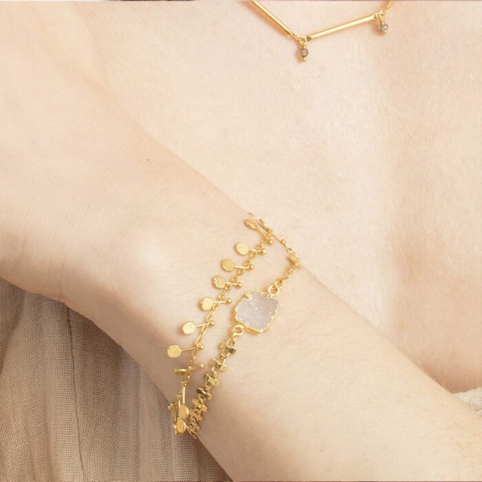 Bracelet pierre Drusy et chaîne dentelée