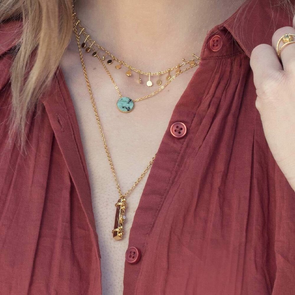 Collier pendentif rectangle œil orné d'une pierre fine – Image 2