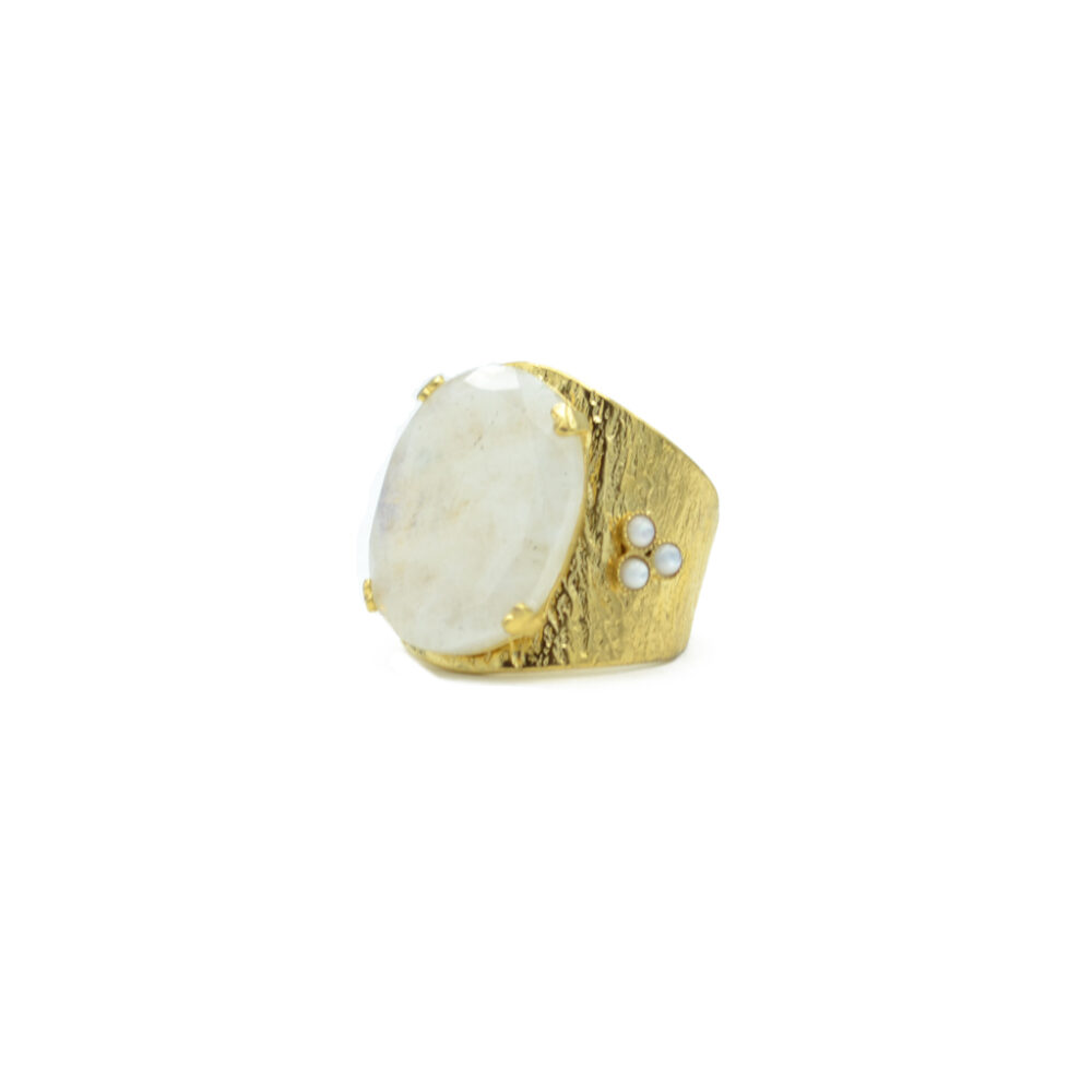 Bague pierre ovale martelée – Image 3