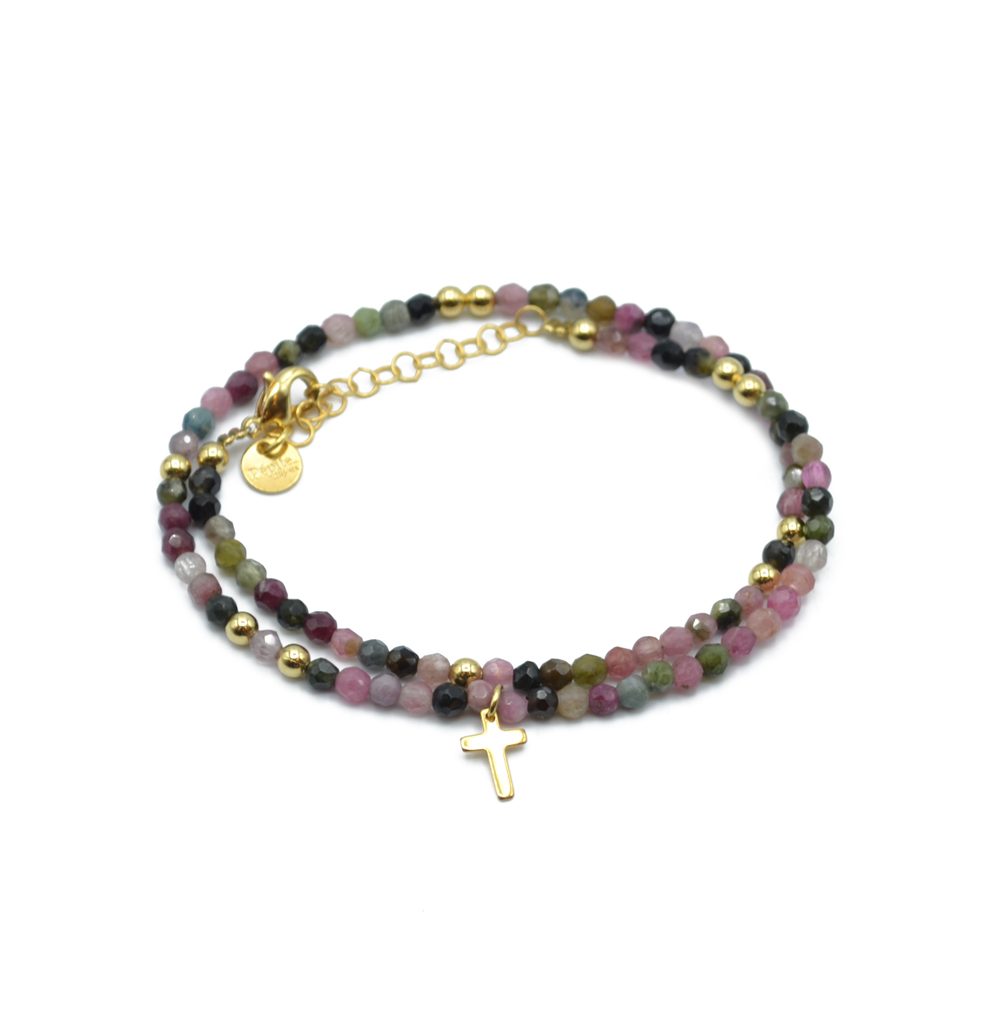 bracelet perles tourmaline double croix