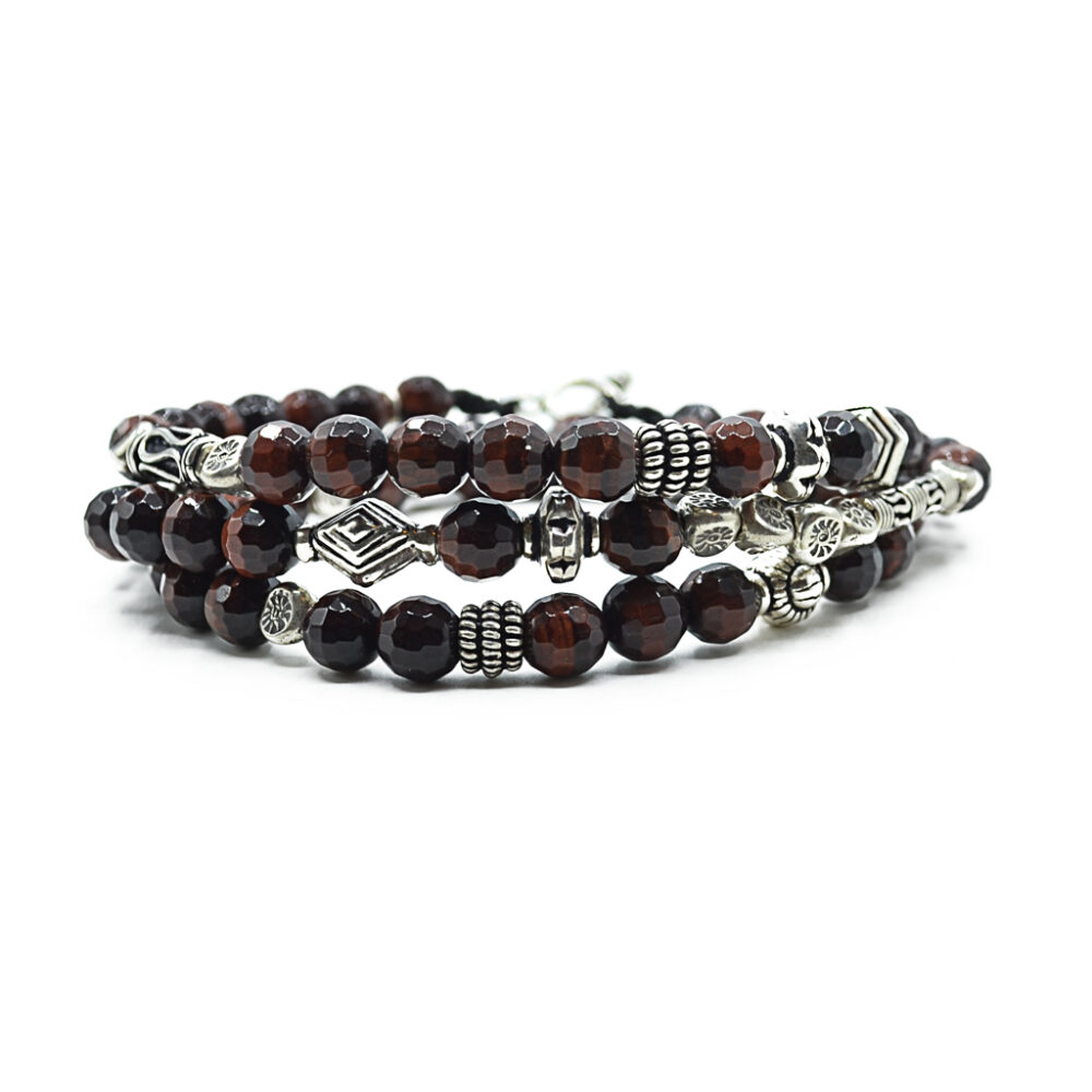 Bracelet 3 tours en mélange de perles fines et argent massif
