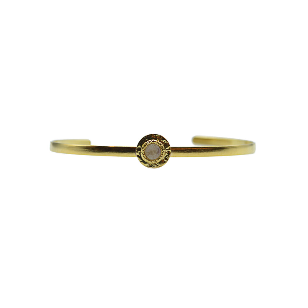 Bracelet jonc plaque ronde martelée ornée d'une pierre