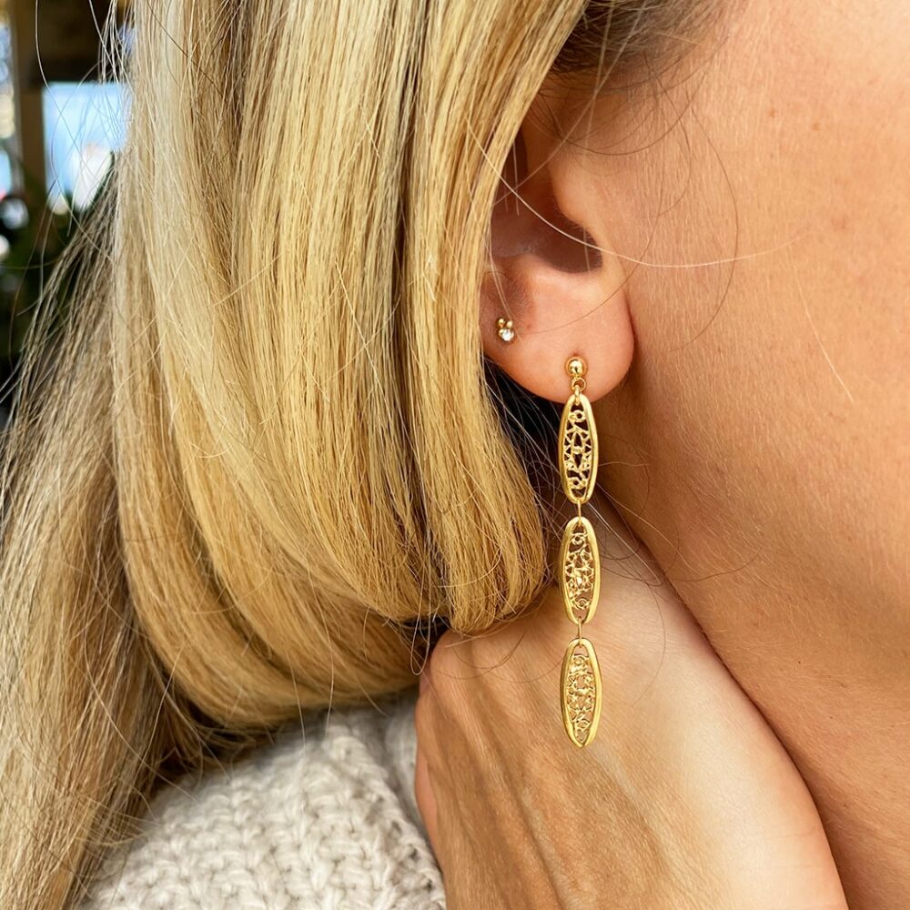 Boucles d'oreilles orientales à pastilles dentelées – Image 2