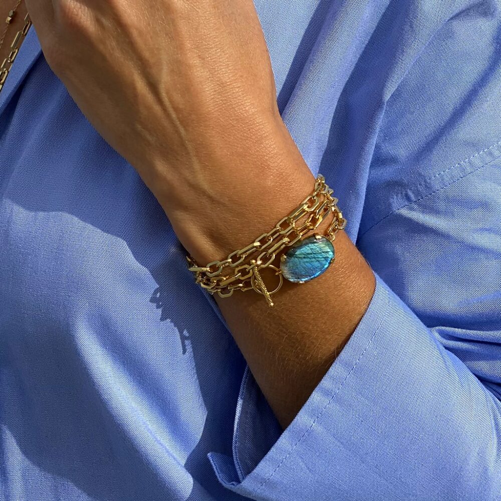 Bracelet-collier grosse chaîne orné d'une pierre ovale – Image 3