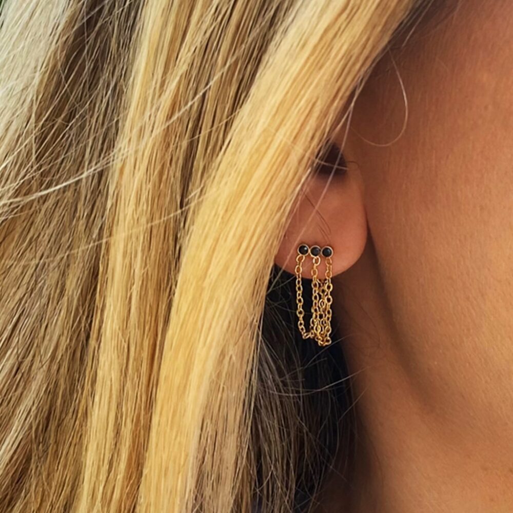 Boucles d'oreilles 3 chaînes et cristaux – Image 2