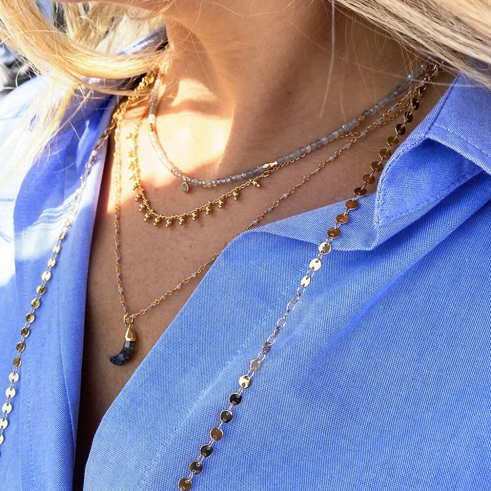 Collier en perles de Labradorite et éclats de diamant – Image 2