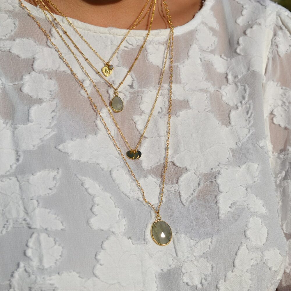 Sautoir labradorite avec pendentif en pierre sertie – Image 2