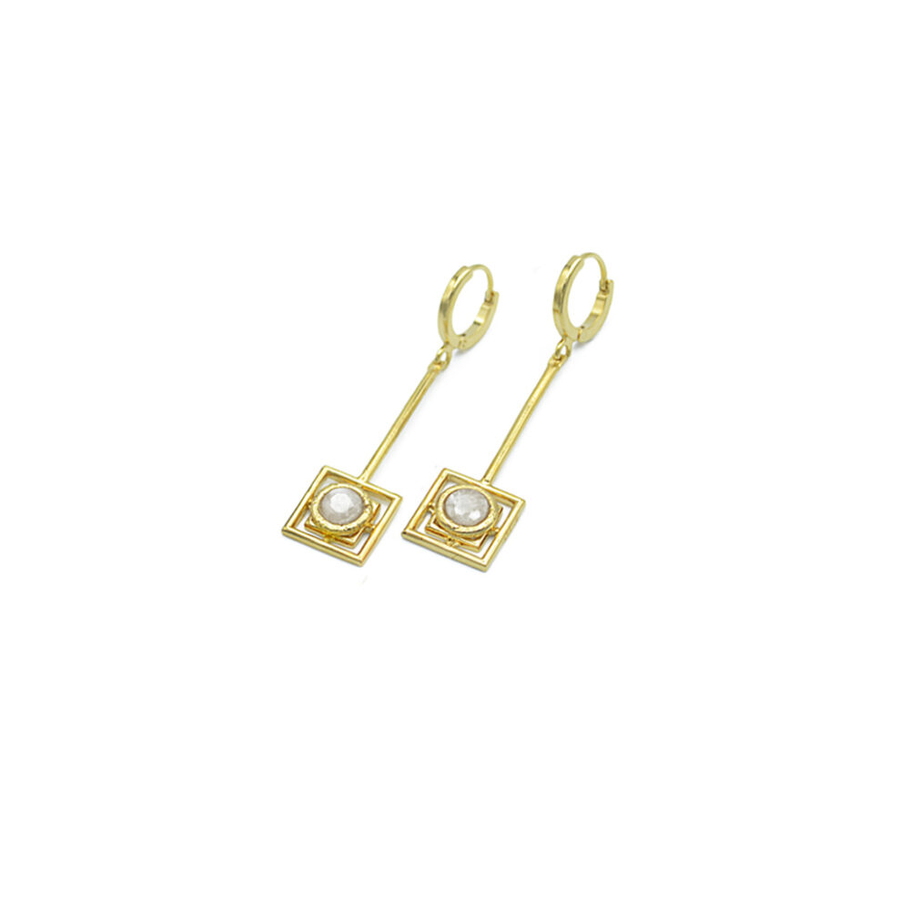 Boucles d'oreilles géométriques pierre ronde – Image 3