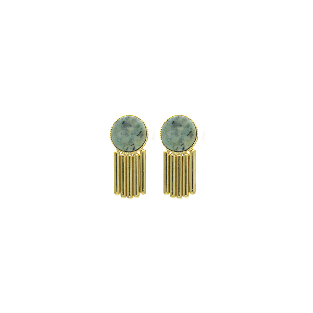 Boucles d'oreilles tiges et cabochon rond Jaspe africain