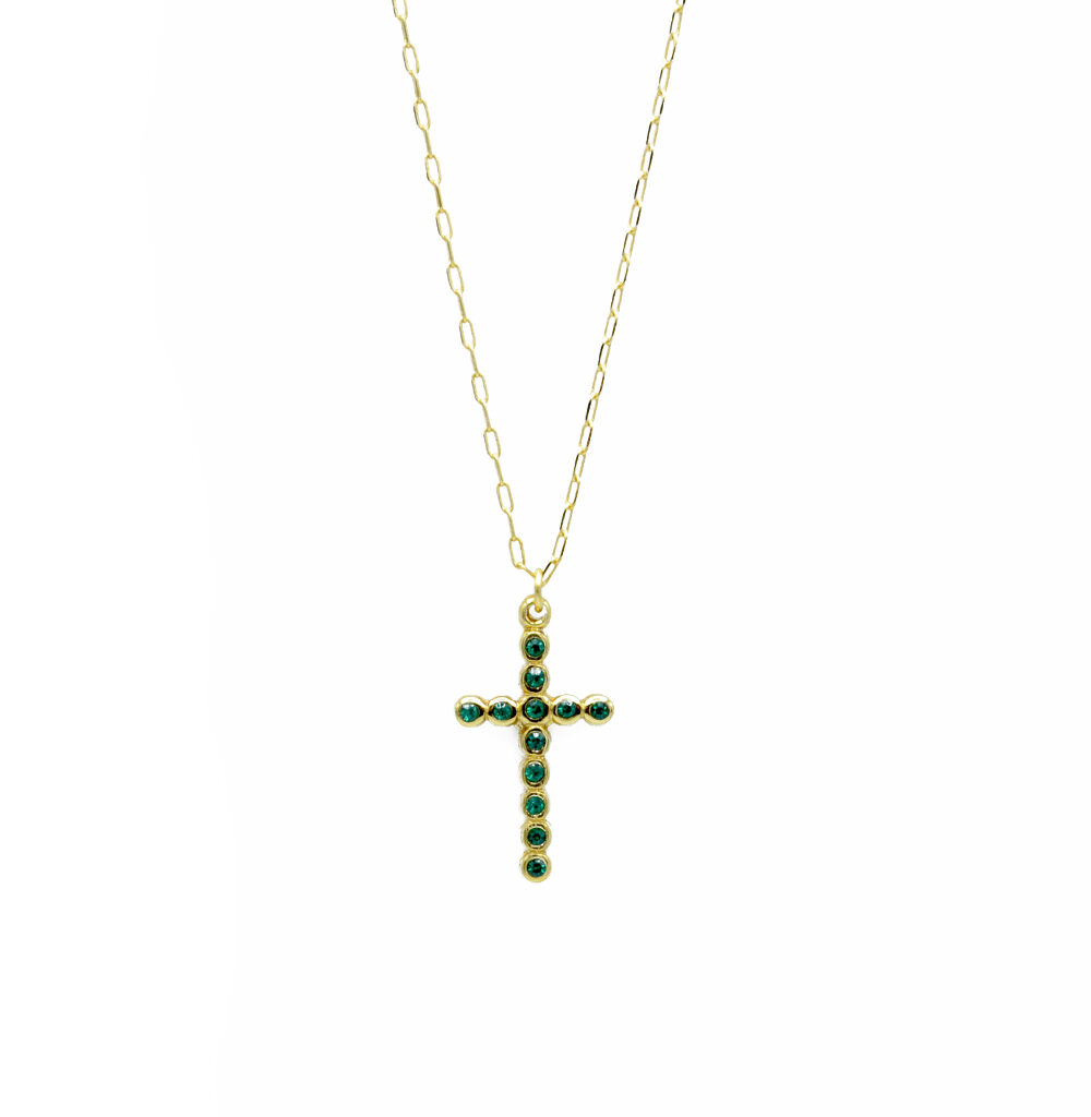 collier croix cristal emmeraude