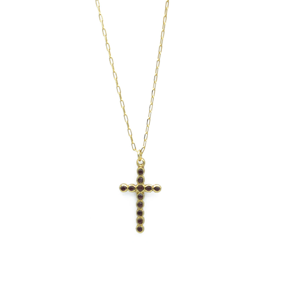 collier croix cristal grenat