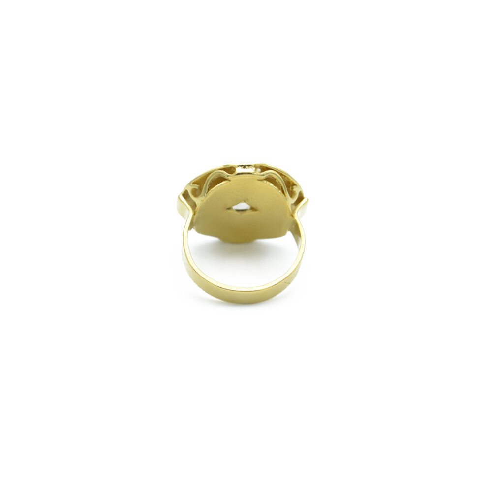 Bague XL plaque ronde martelée pierre carrée – Image 4