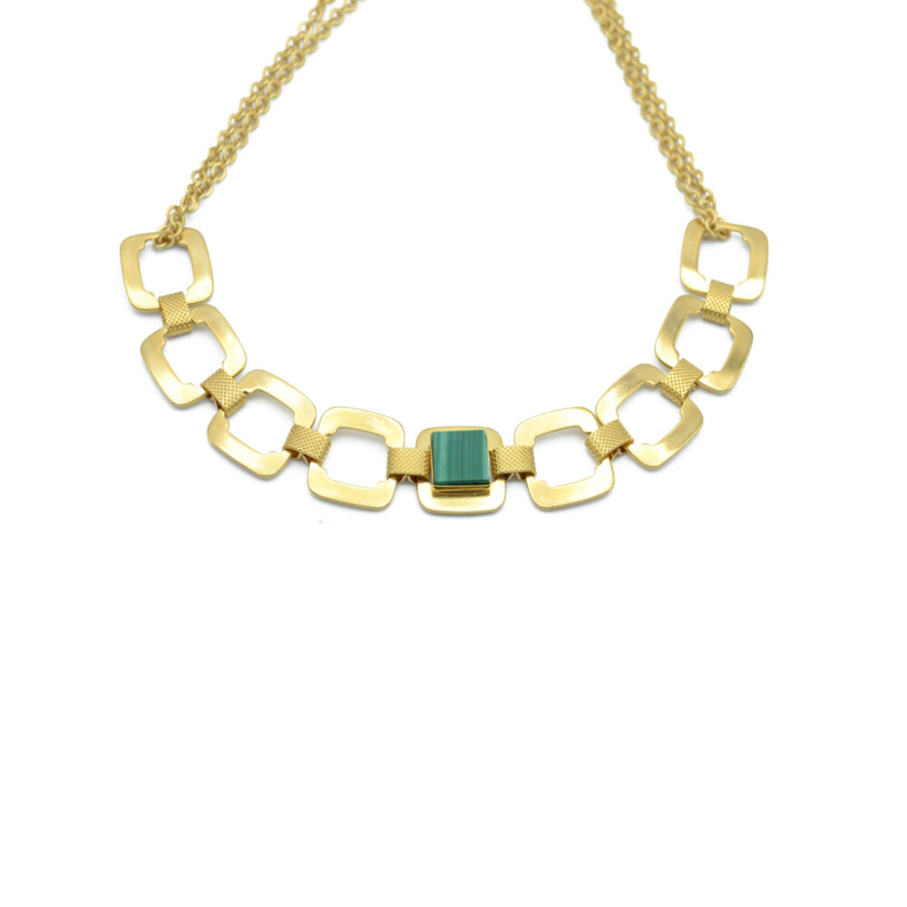 Collier chaîne maille carrée XL ornée d'une pierre