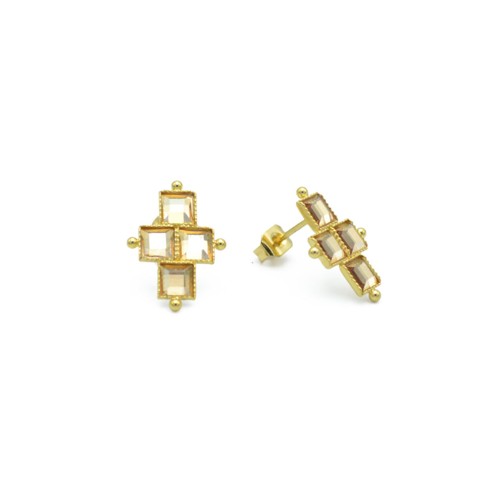 Boucles d'oreilles croix 4 cristaux – Image 2