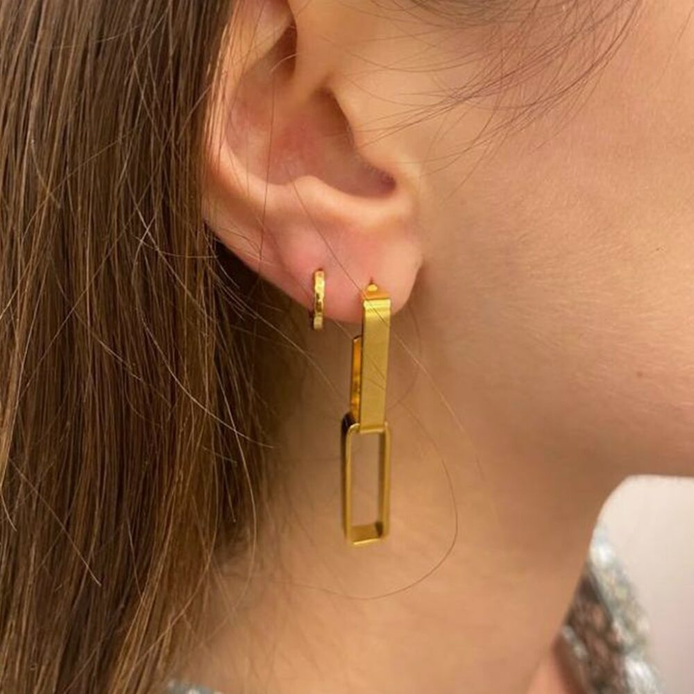 Boucles d'oreilles chaine rectangle – Image 3