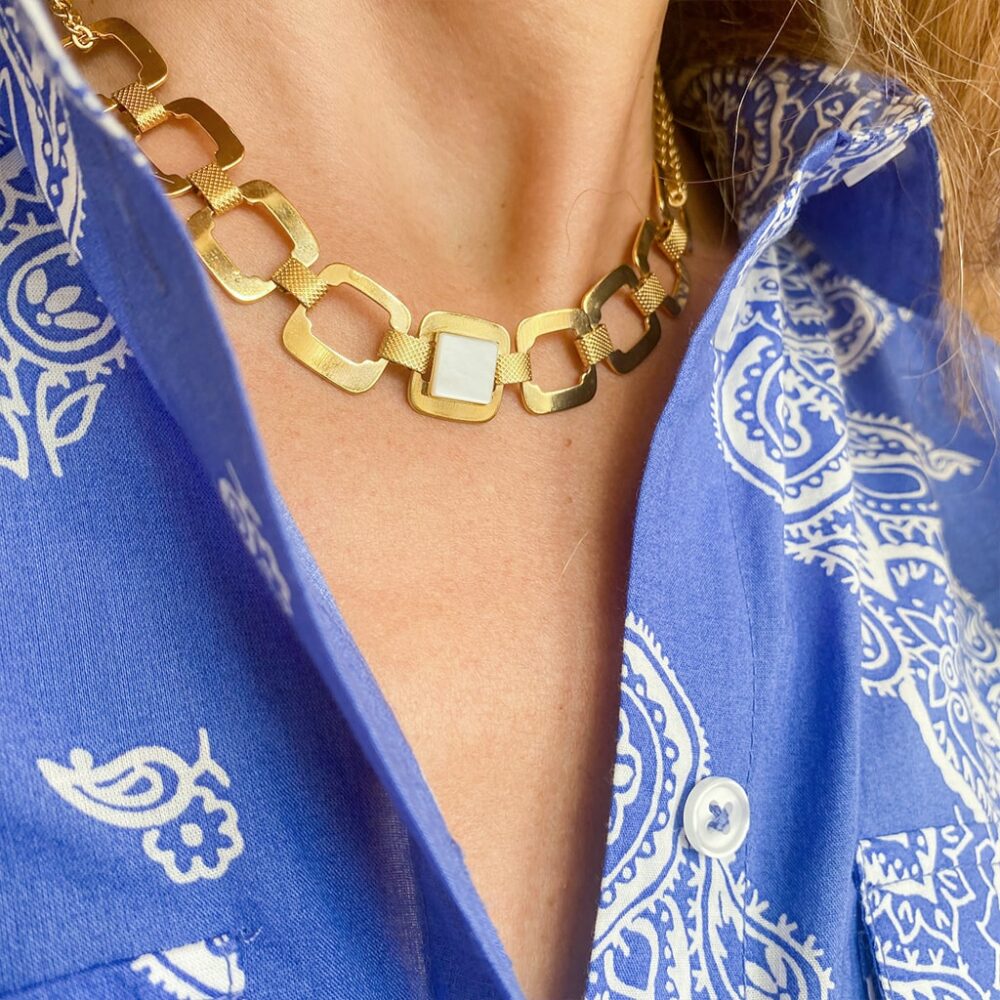 Collier chaîne maille carrée XL ornée d'une pierre – Image 2