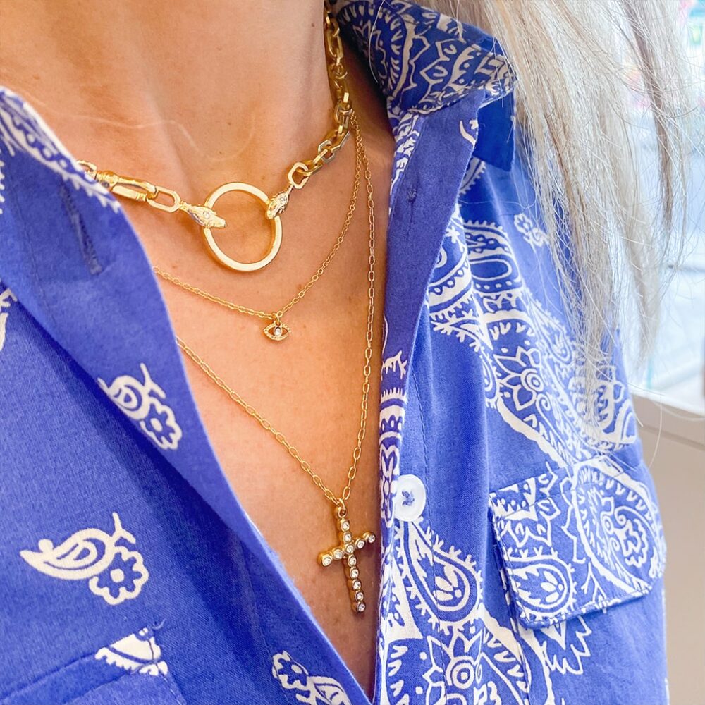 Collier pendentif croix orné de pierres fines – Image 3