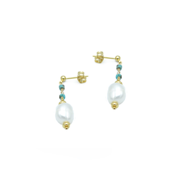 Boucles d’oreilles en perles d’eau douce et turquoise