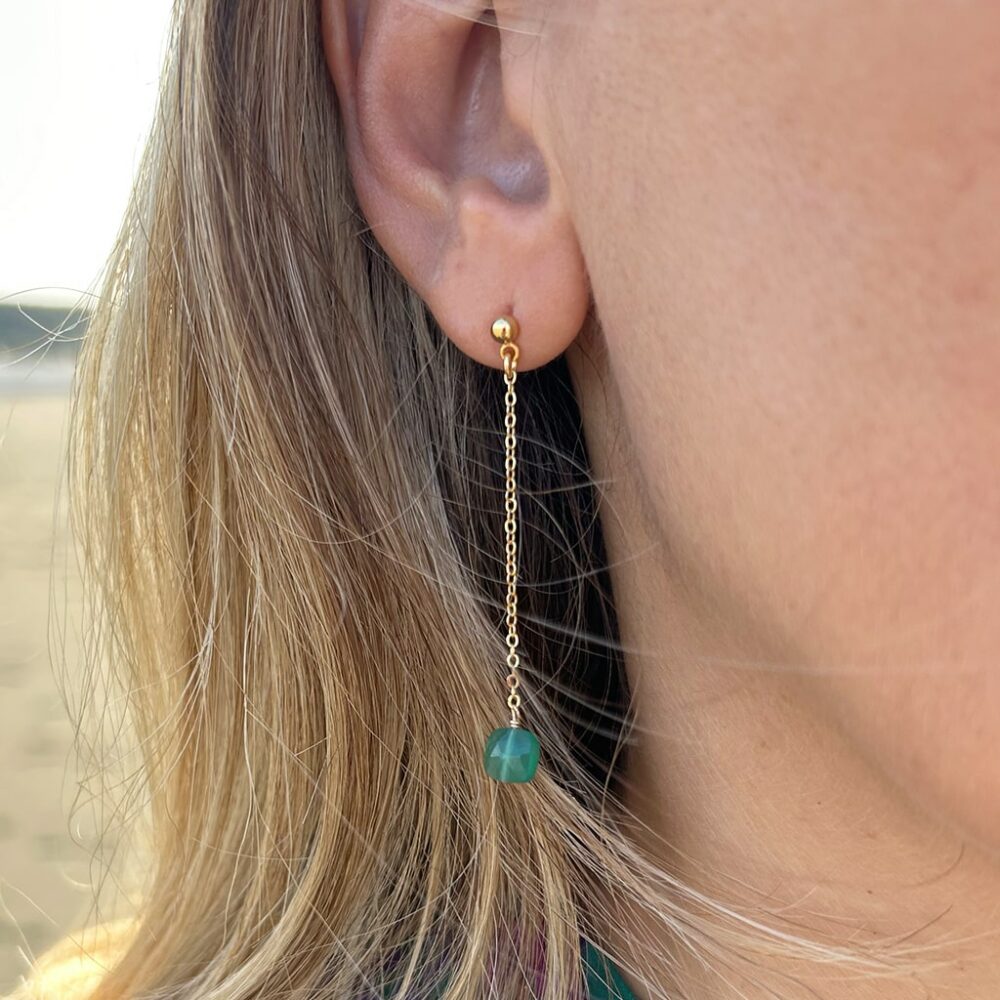 Boucles d'oreilles chaîne ornée d'une pierre carrée – Image 2