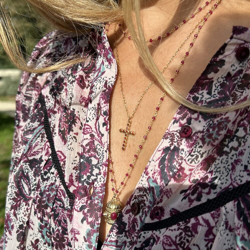 Collier pendentif croix orné de pierres fines – Image 2