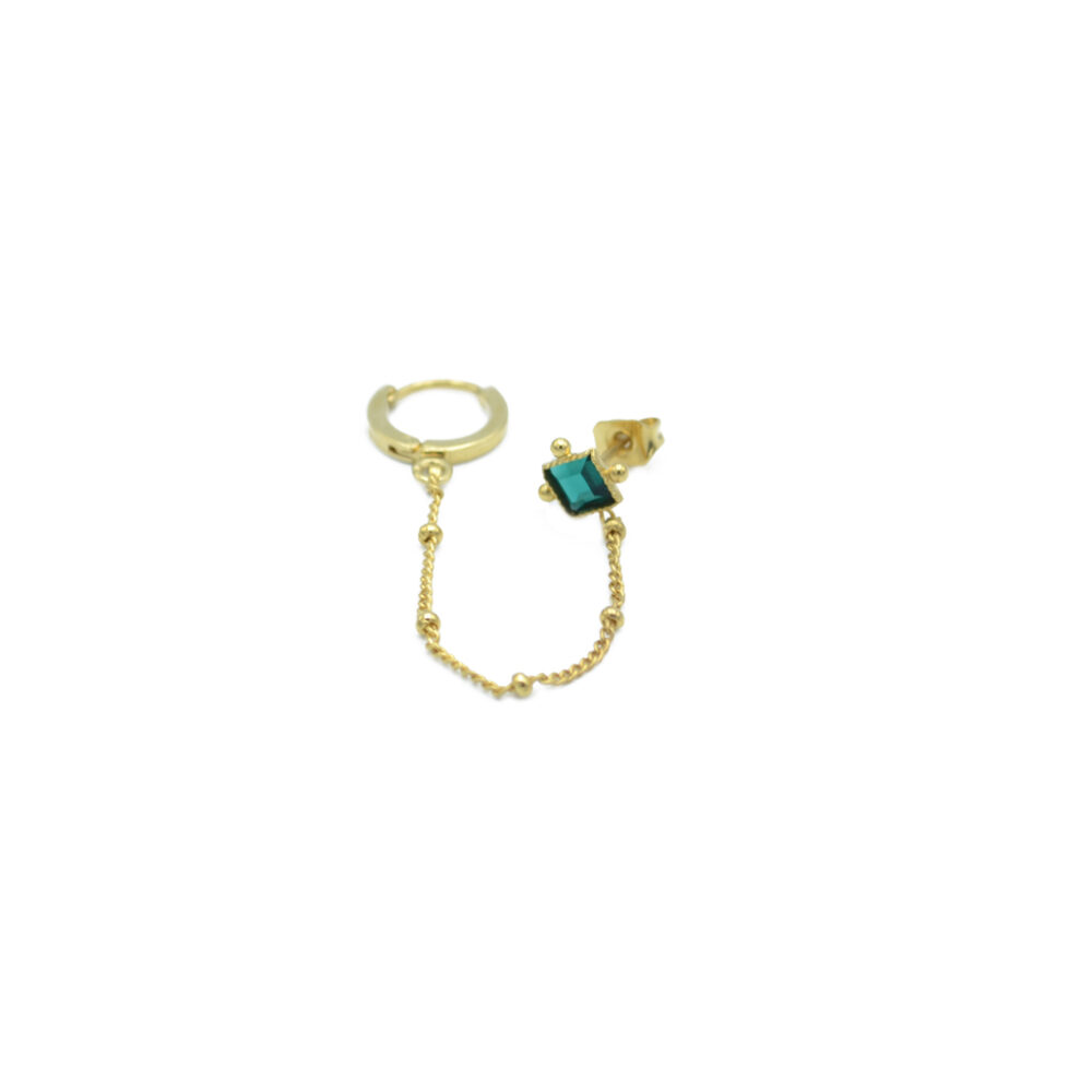 Boucle d'oreille deux trous chaine et cristal