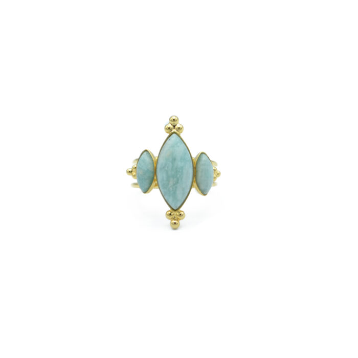 Bague 3 pierres ovales, dorée – Amazonite