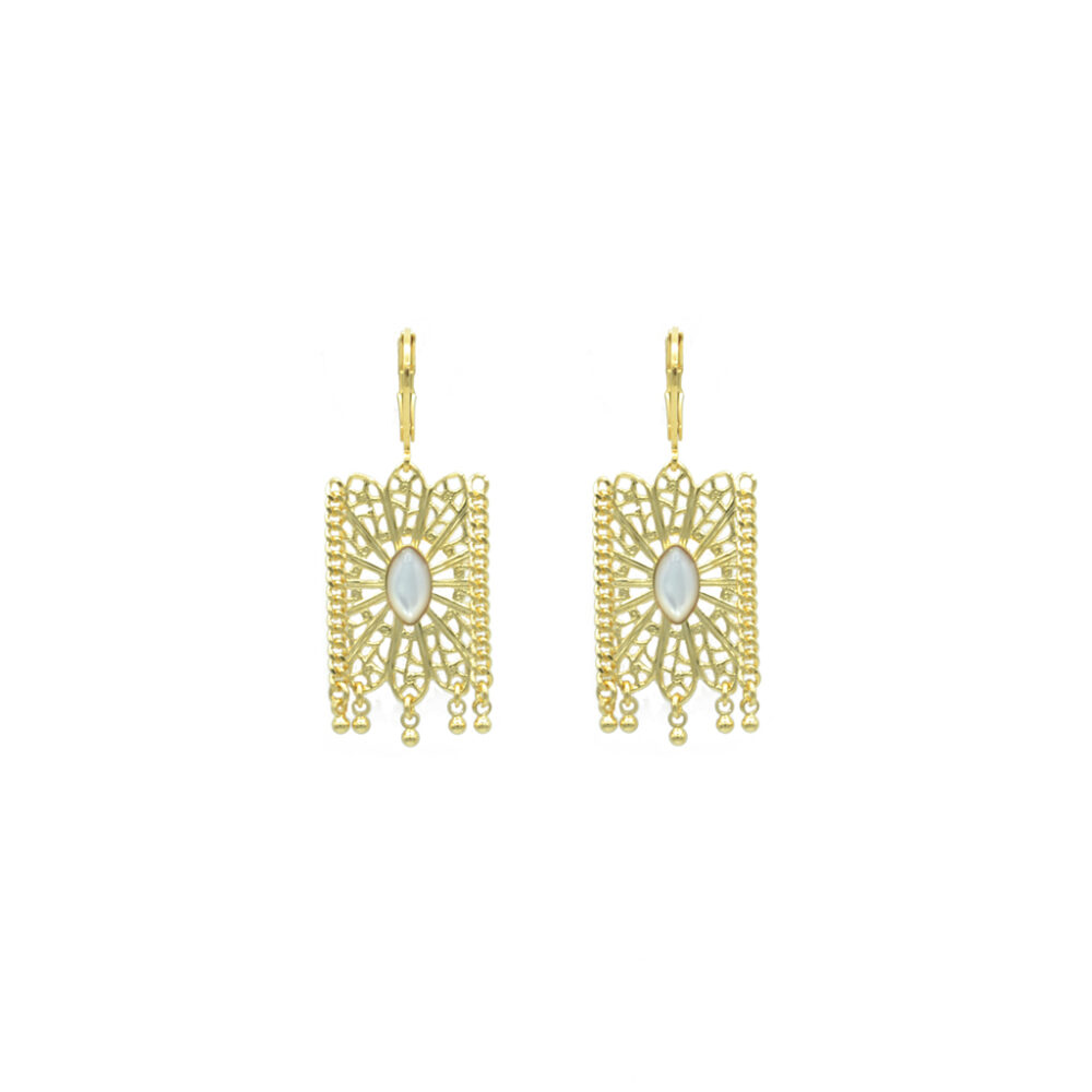 Boucles d'oreilles ethniques dentelées ornées d’une pierre