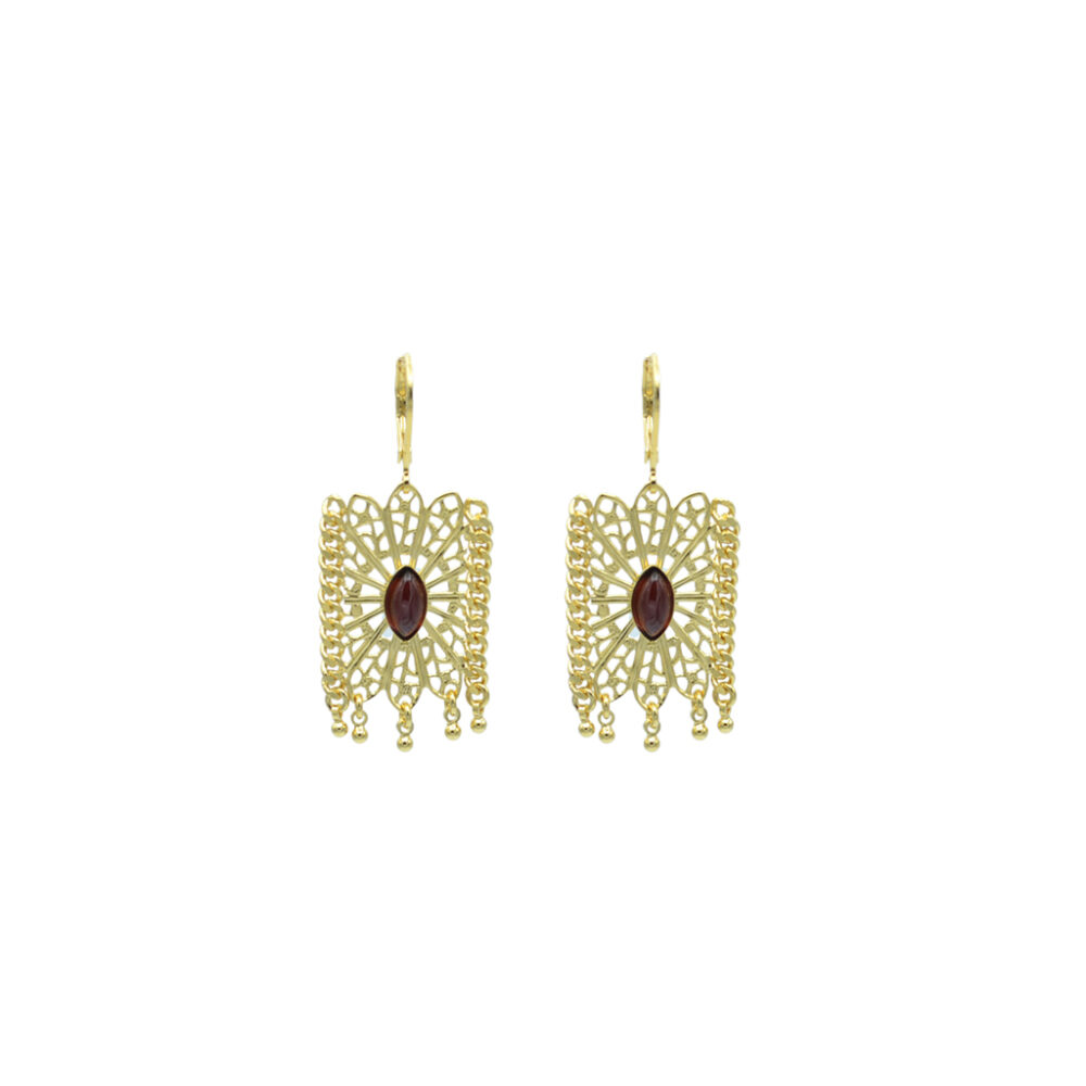 Boucles d'oreilles ethniques dentelées ornées d’une pierre – Image 2