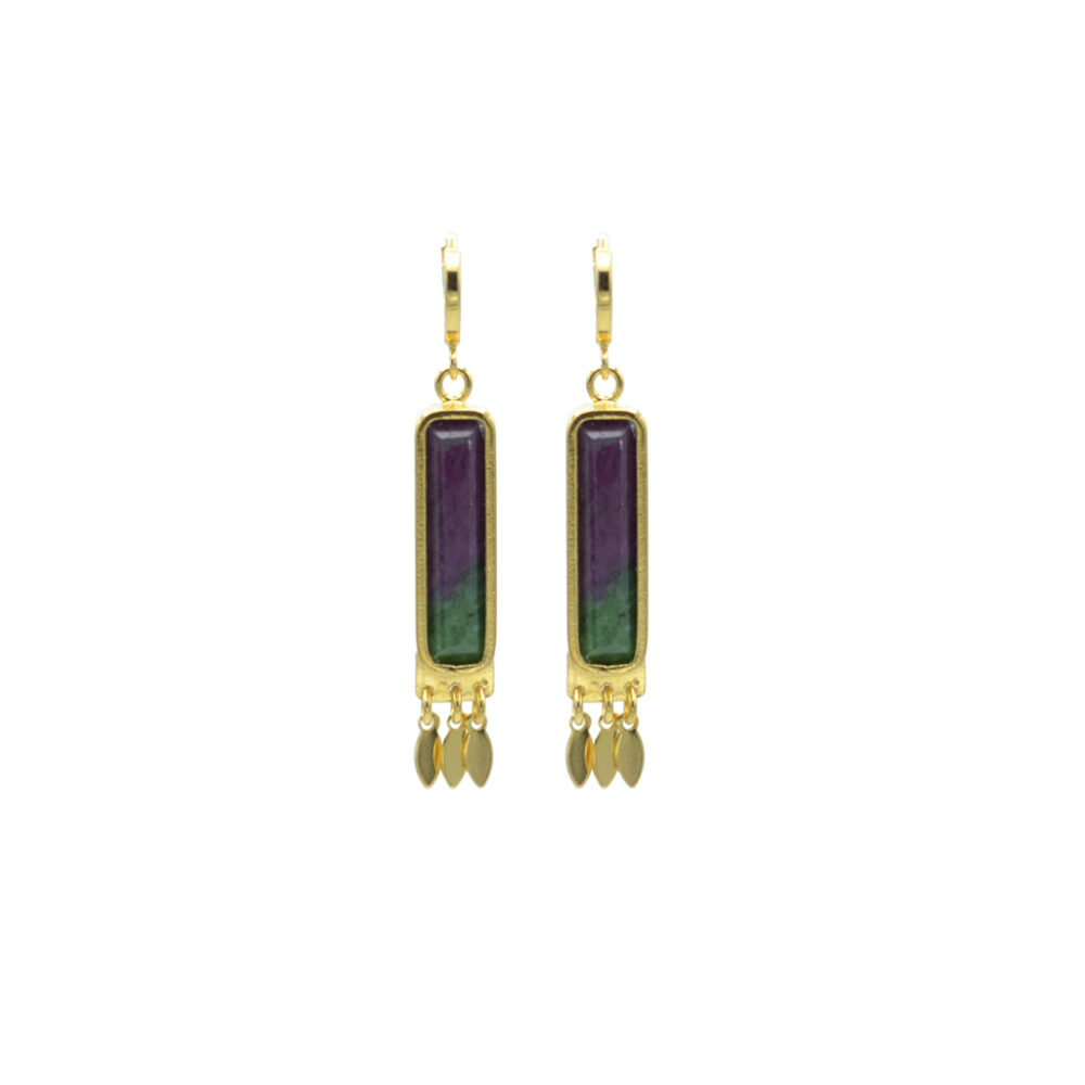Boucles d'oreilles rectangle empierré et pampilles – Image 2