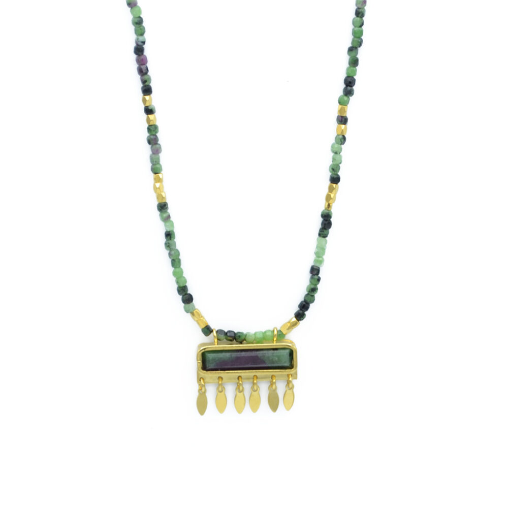collier perles pendentif rectangle empierré – Image 2