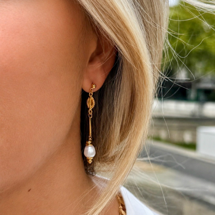 Boucles d&rsquo;oreilles pendantes perle d&rsquo;eau douce