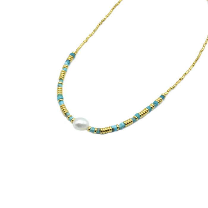 Collier en perles d’eau douce et turquoise