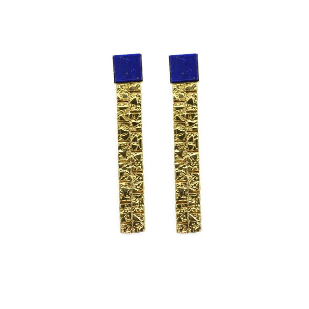 Boucles d'oreilles pendantes maille plate empierrée