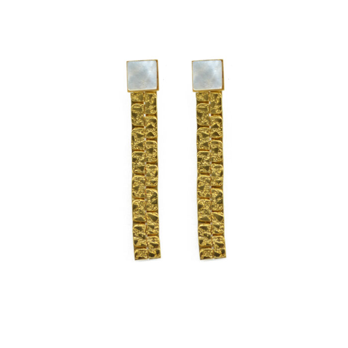 Boucles d’oreilles pendantes maille plate empierrée